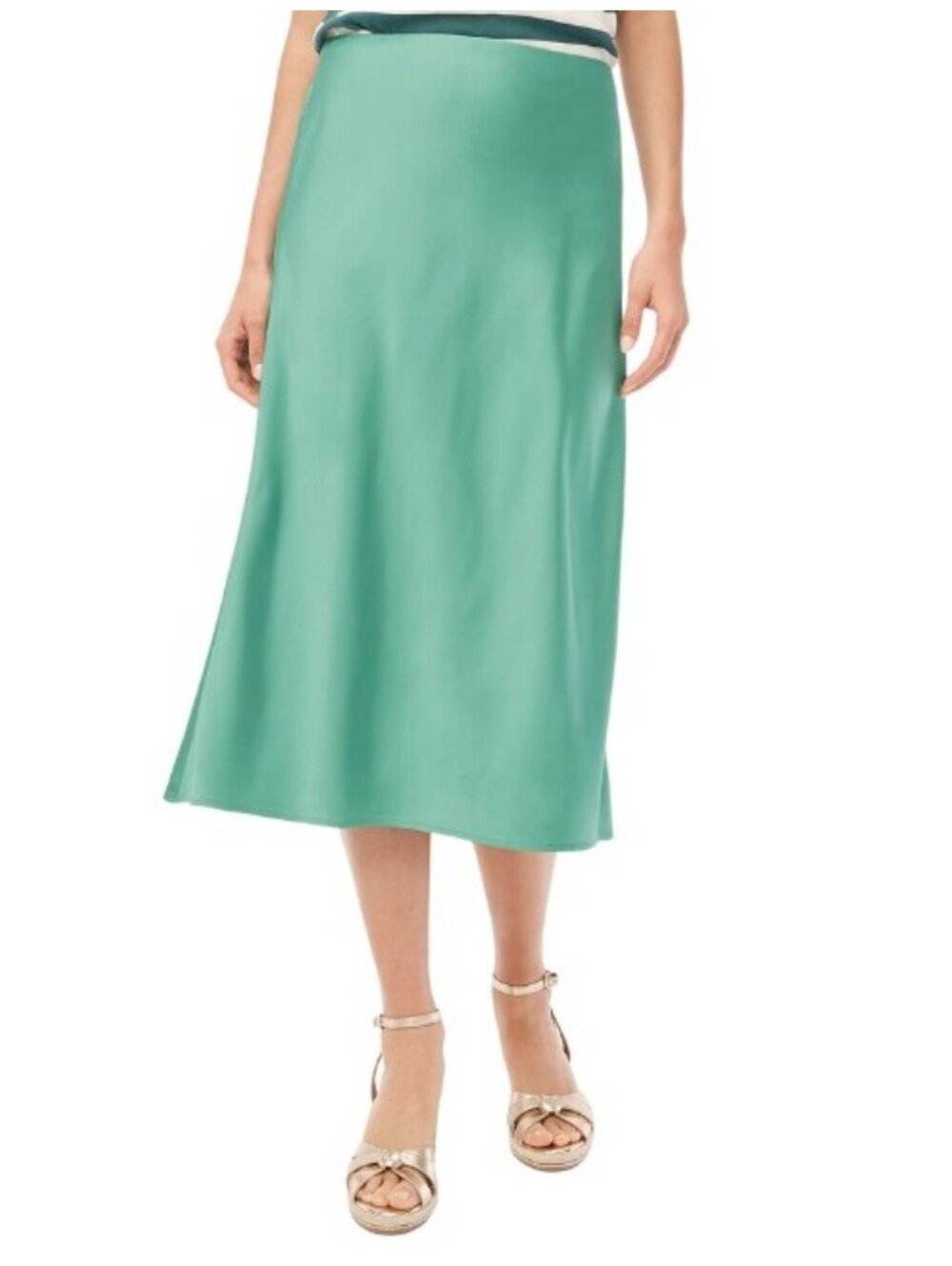 J. Crew Factory Satin A-Line Midi Skirt in Aqua Green Size Small Silky